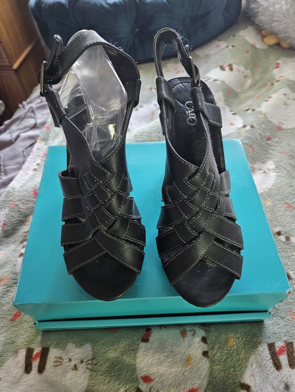 BRAND NEW ** Black Woven Strappy Slingback Heels